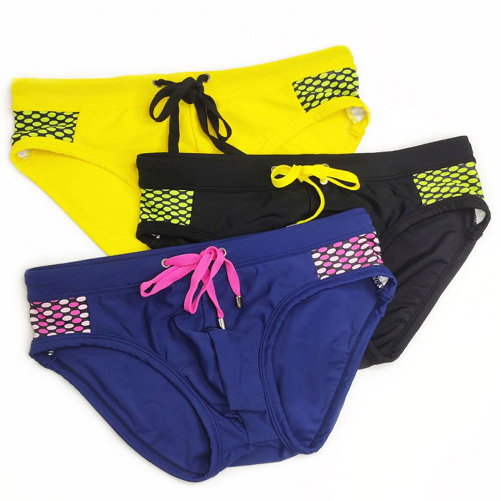 Mens Summer Swim Briefs, Low-Rise Drawstring Sexy Swimming Briefs with Dot Stitching Print Quick-Dry Swim Trunks for Men