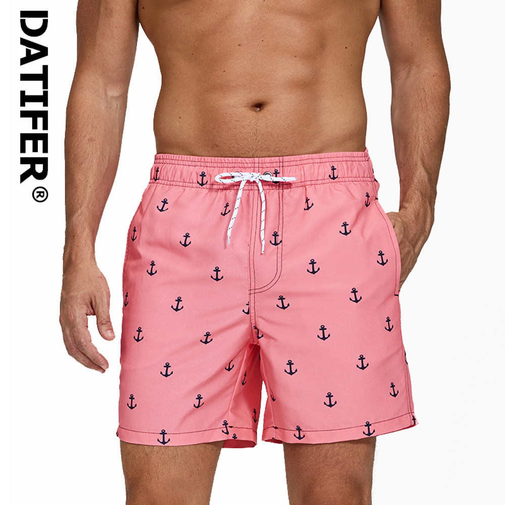 DATIFER Mens Sports Short Beachwear, New Style Polyester Printing Fitness Beach Pants for Surfing, Swimming Bathing