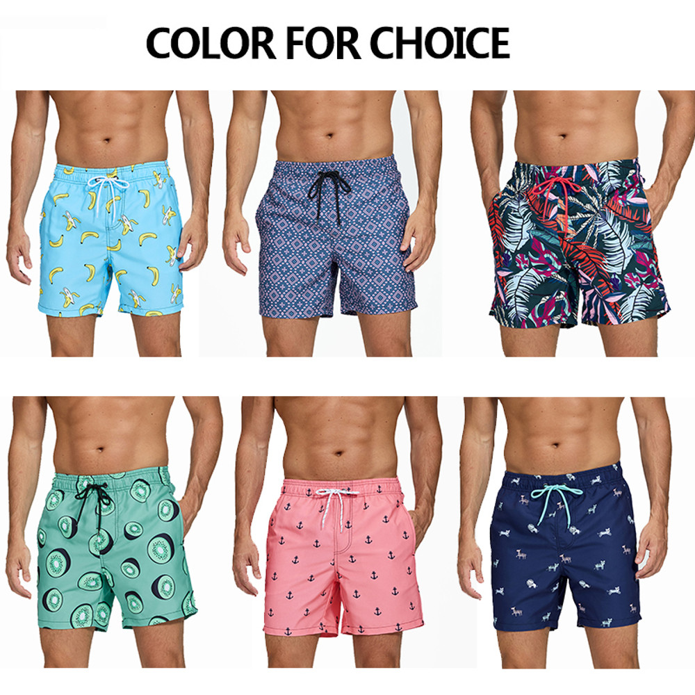 DATIFER Mens Sports Short Beachwear, New Style Polyester Printing Fitness Beach Pants for Surfing, Swimming Bathing