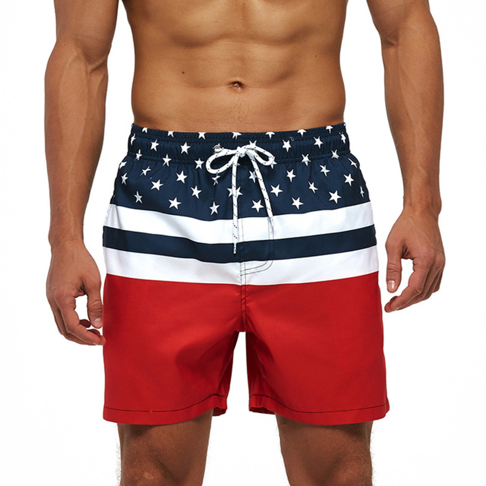DATIFER Mens Sports Short Beachwear, New Style Polyester Printing Fitness Beach Pants for Surfing, Swimming Bathing
