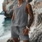 Men's Vest Shorts Set, Casual Sleeveless Knit Top & Elastic Waist Wide Leg Shorts for Daily Wear