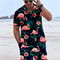 Mens Flame Bird Printed Short-Sleeved Shirt & Hawaiian Sports Shorts Set, Casual Summer Beach Outfit