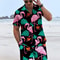 Mens Flame Bird Printed Short-Sleeved Shirt & Hawaiian Sports Shorts Set, Casual Summer Beach Outfit