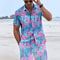 Mens Flame Bird Printed Short-Sleeved Shirt & Hawaiian Sports Shorts Set, Casual Summer Beach Outfit