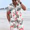 Mens Flame Bird Printed Short-Sleeved Shirt & Hawaiian Sports Shorts Set, Casual Summer Beach Outfit