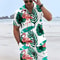 Mens Flame Bird Printed Short-Sleeved Shirt & Hawaiian Sports Shorts Set, Casual Summer Beach Outfit