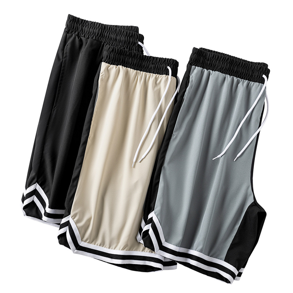 Mens Colorblock Striped Basketball Shorts, Quick Dry Athletic Gym Shorts with Pockets & Drawstring Waist for Workout