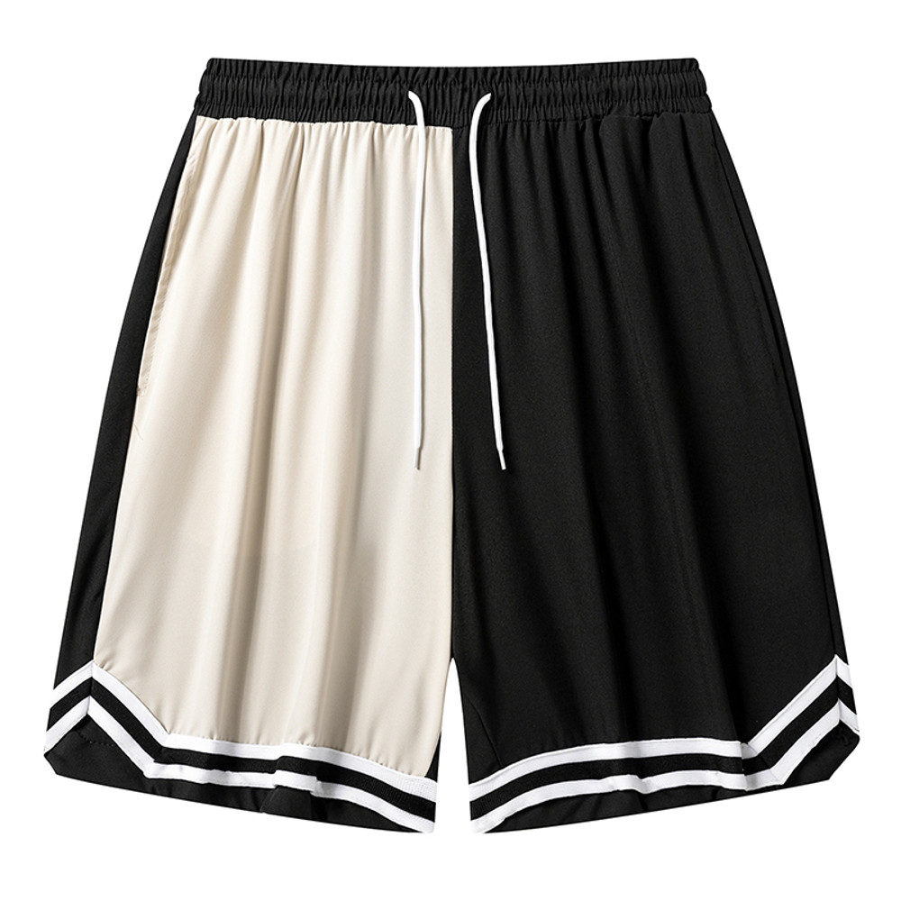 Mens Colorblock Striped Basketball Shorts, Quick Dry Athletic Gym Shorts with Pockets & Drawstring Waist for Workout
