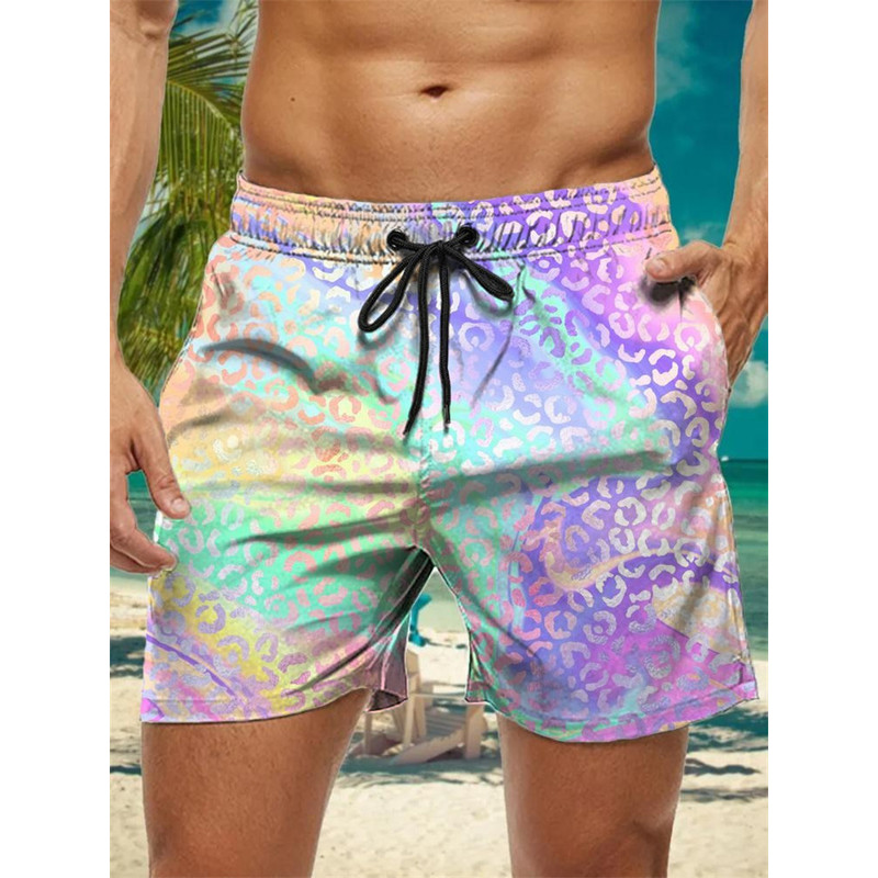 Trendy Floral Graphic Short Pants for Men, 3D Printed Hawaiian Beach Shorts Summer Fashion Vacation Oversized Swim Trunk
