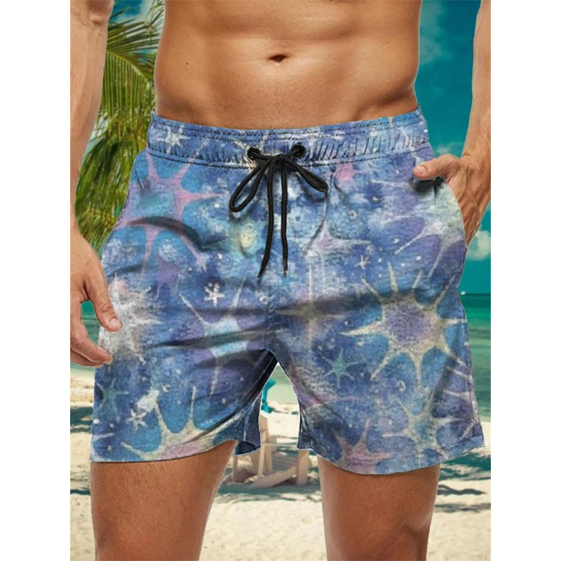 Trendy Floral Graphic Short Pants for Men, 3D Printed Hawaiian Beach Shorts Summer Fashion Vacation Oversized Swim Trunk