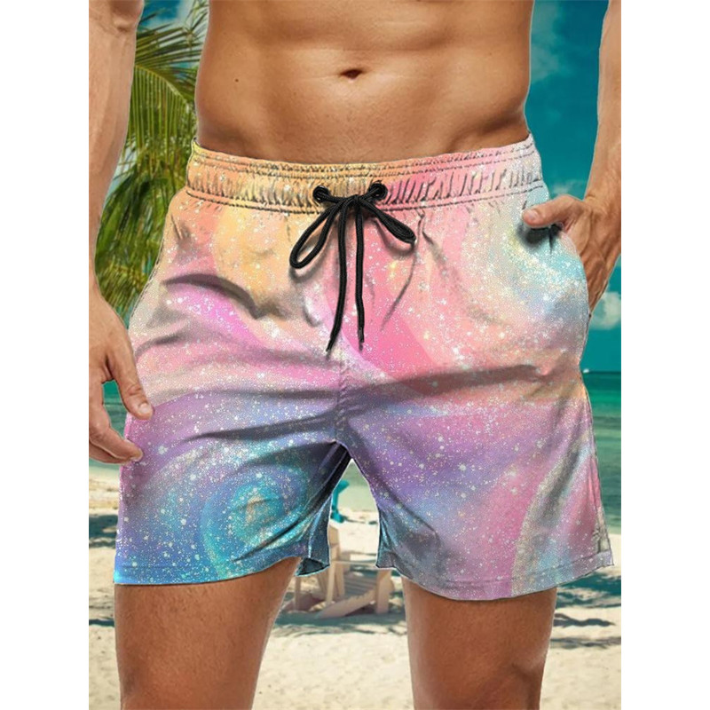 Trendy Floral Graphic Short Pants for Men, 3D Printed Hawaiian Beach Shorts Summer Fashion Vacation Oversized Swim Trunk