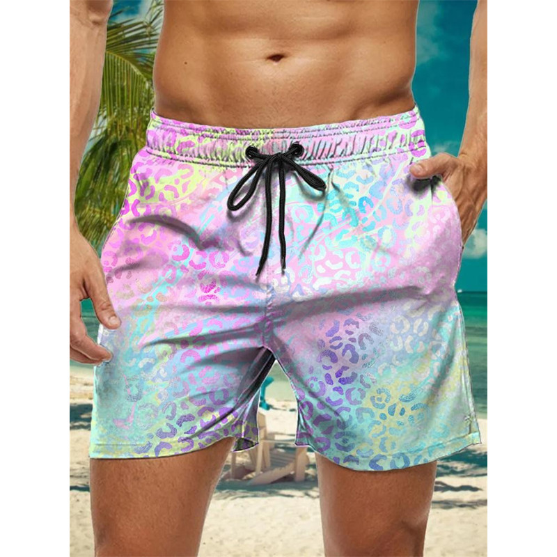 Trendy Floral Graphic Short Pants for Men, 3D Printed Hawaiian Beach Shorts Summer Fashion Vacation Oversized Swim Trunk