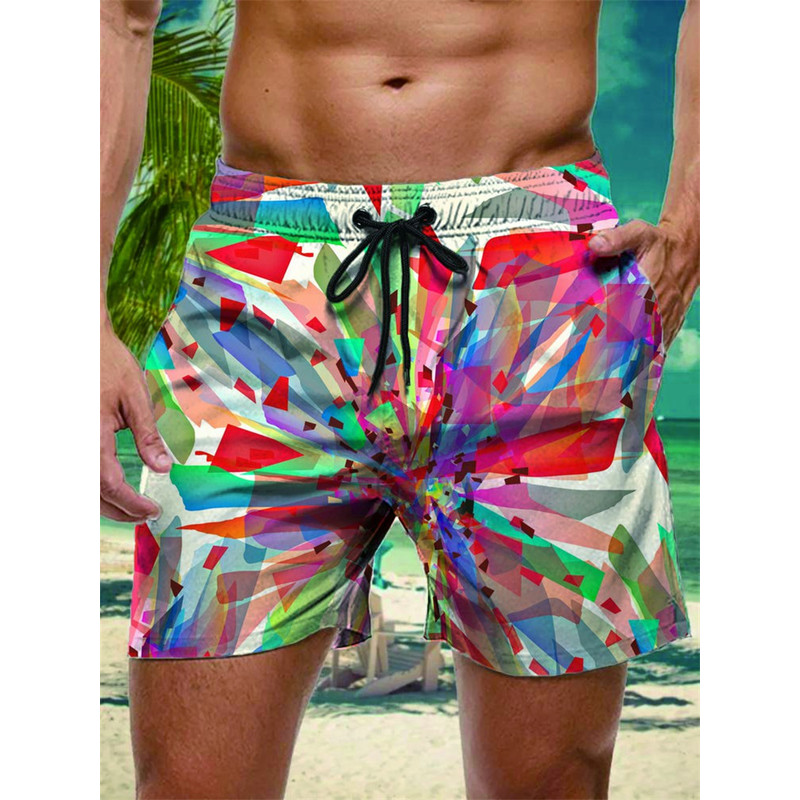 Trendy Floral Graphic Short Pants for Men, 3D Printed Hawaiian Beach Shorts Summer Fashion Vacation Oversized Swim Trunk