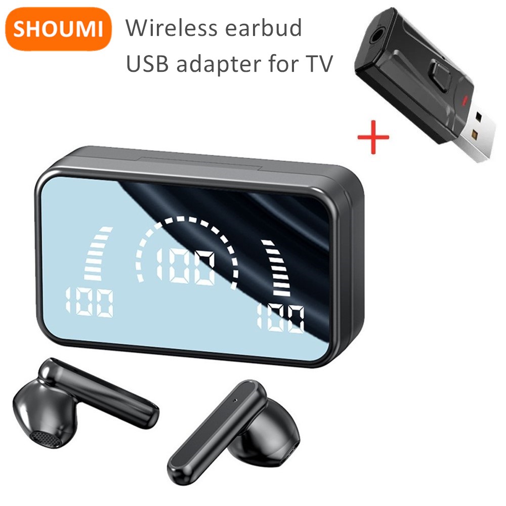 TWS Bluetooth Wireless TV Earbud Headset with Mic, USB Adapter, 9D Stereo Sound, CVC Noise Cancelling, Charging