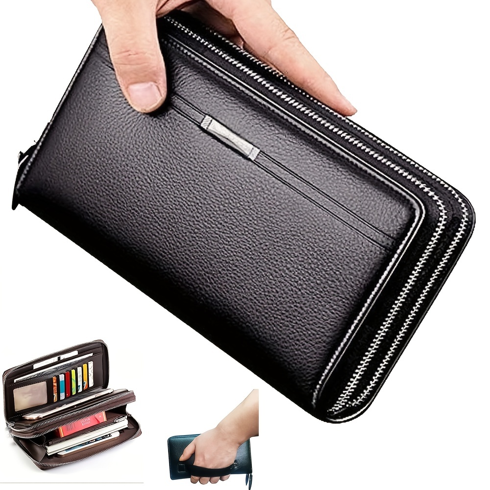 Long Zipper Men Wallet Large Capacity Clutch Purse, Business Handbag, Synthetic Leather Phone Card Holder Gift for Him