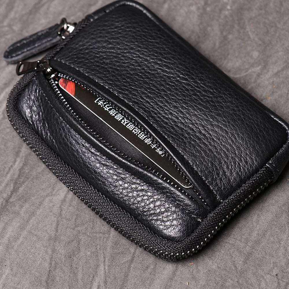 Genuine Leather Wallets for Men Women, Small Zipper Purses, Retro Money Bag, Coin Change Purse, Key Holder Organizer