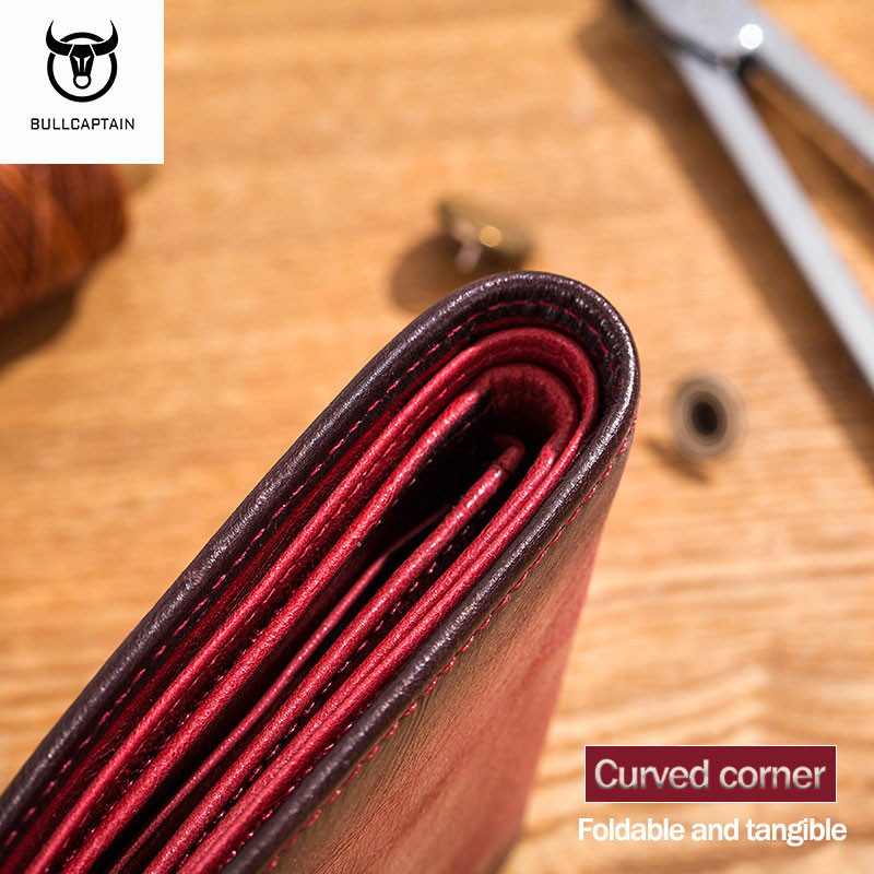 Men RFID Blocking Leather Wallet by BULLCAPTAIN, Slim Bifold Design, Multi-card Holder, ID Wallet