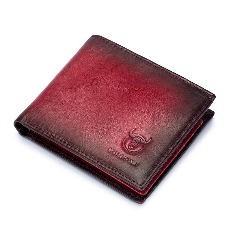 Men RFID Blocking Leather Wallet by BULLCAPTAIN, Slim Bifold Design, Multi-card Holder, ID Wallet