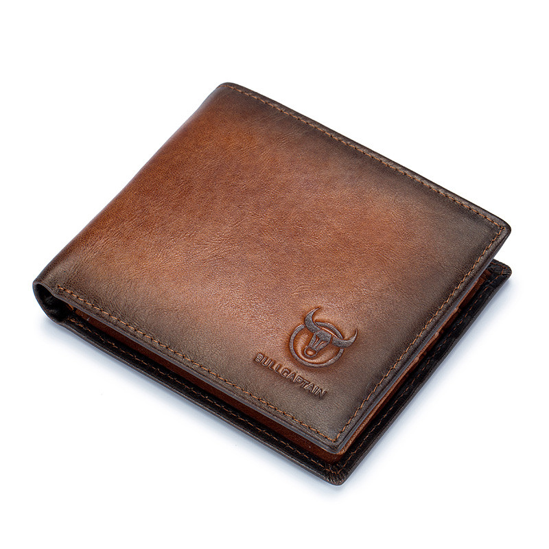 Men RFID Blocking Leather Wallet by BULLCAPTAIN, Slim Bifold Design, Multi-card Holder, ID Wallet