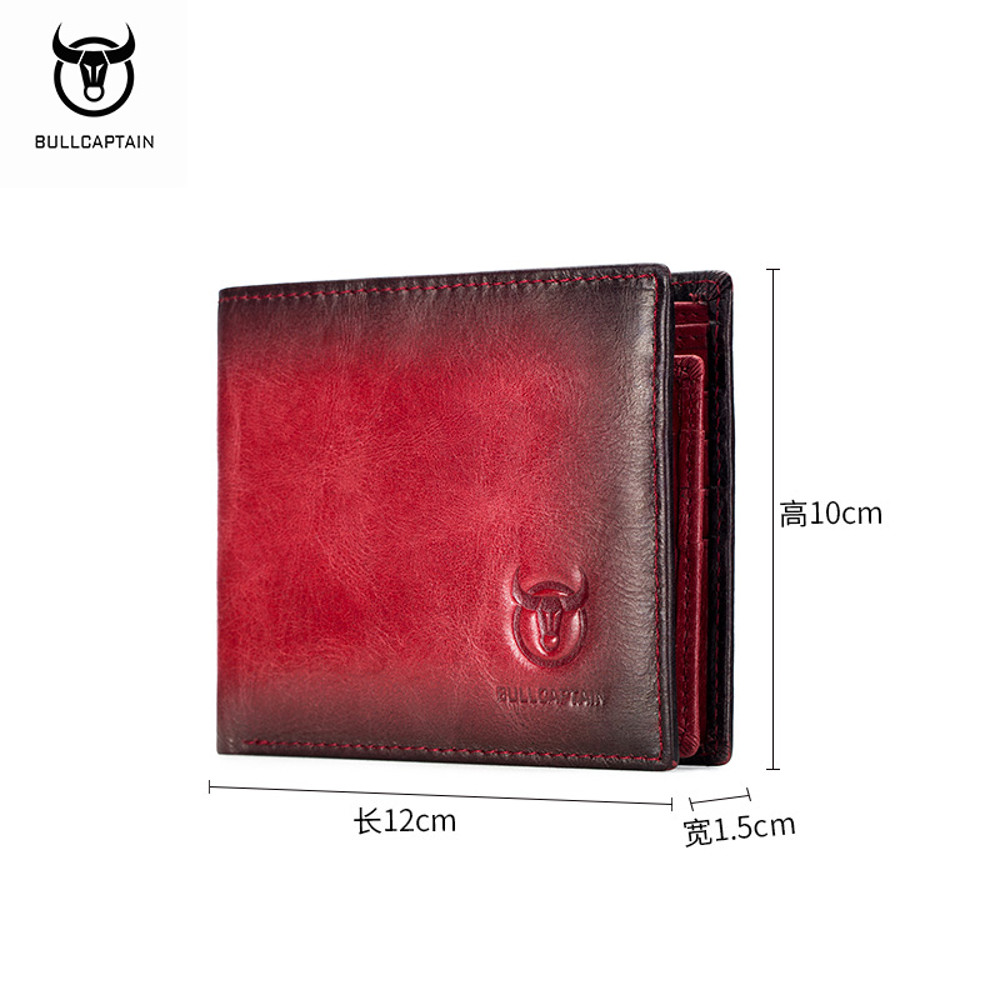 Men RFID Blocking Leather Wallet by BULLCAPTAIN, Slim Bifold Design, Multi-card Holder, ID Wallet