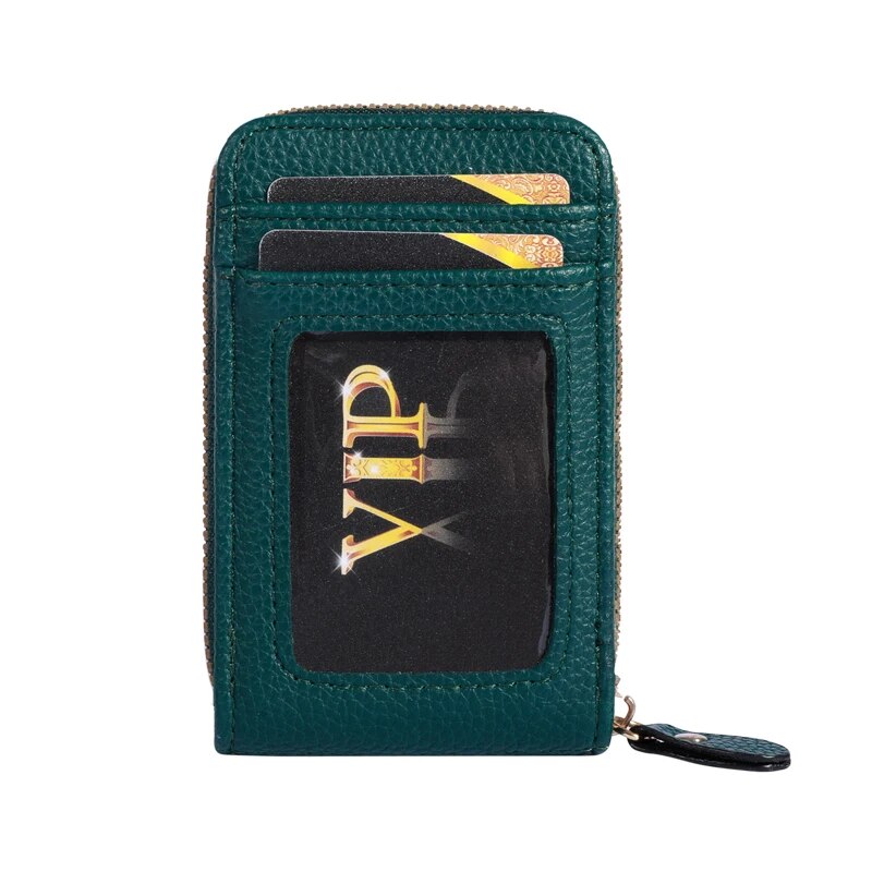 Genuine Leather Men Wallet RFID Blocking, Vintage Credit Card Holder, Zipper Pouch, Slim Money Case