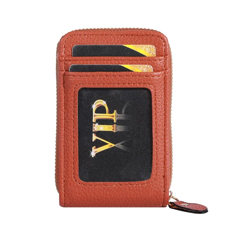 Genuine Leather Men Wallet RFID Blocking, Vintage Credit Card Holder, Zipper Pouch, Slim Money Case