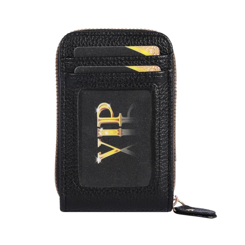 Genuine Leather Men Wallet RFID Blocking, Vintage Credit Card Holder, Zipper Pouch, Slim Money Case