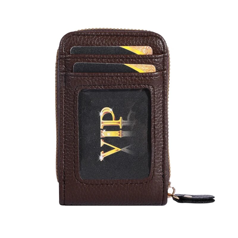 Genuine Leather Men Wallet RFID Blocking, Vintage Credit Card Holder, Zipper Pouch, Slim Money Case