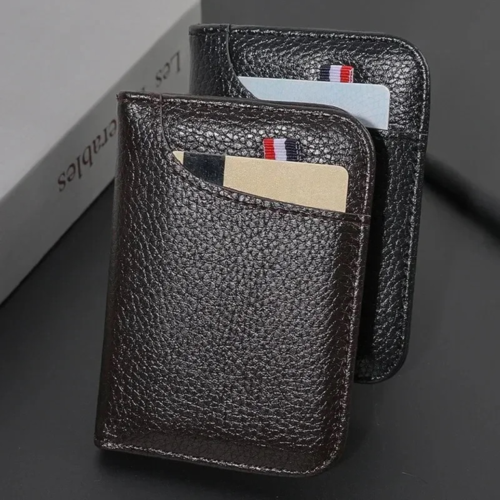 PU Leather Mini ID Credit Card Wallet for Men, Slim Portable Small Wallet, Thin Soft Card Holder Purse