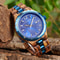 Wooden Watch for Men, Original Natural Wood Quartz Wristwatches, Blue 43mm Date Display Watch
