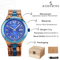 Wooden Watch for Men, Original Natural Wood Quartz Wristwatches, Blue 43mm Date Display Watch