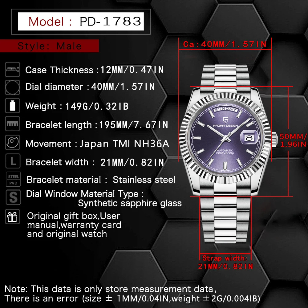 Top Luxury PAGANI DESIGN DD40 Mens Watches Automatic Mechanical Sapphire Mirror Mens Wrist Watch 5