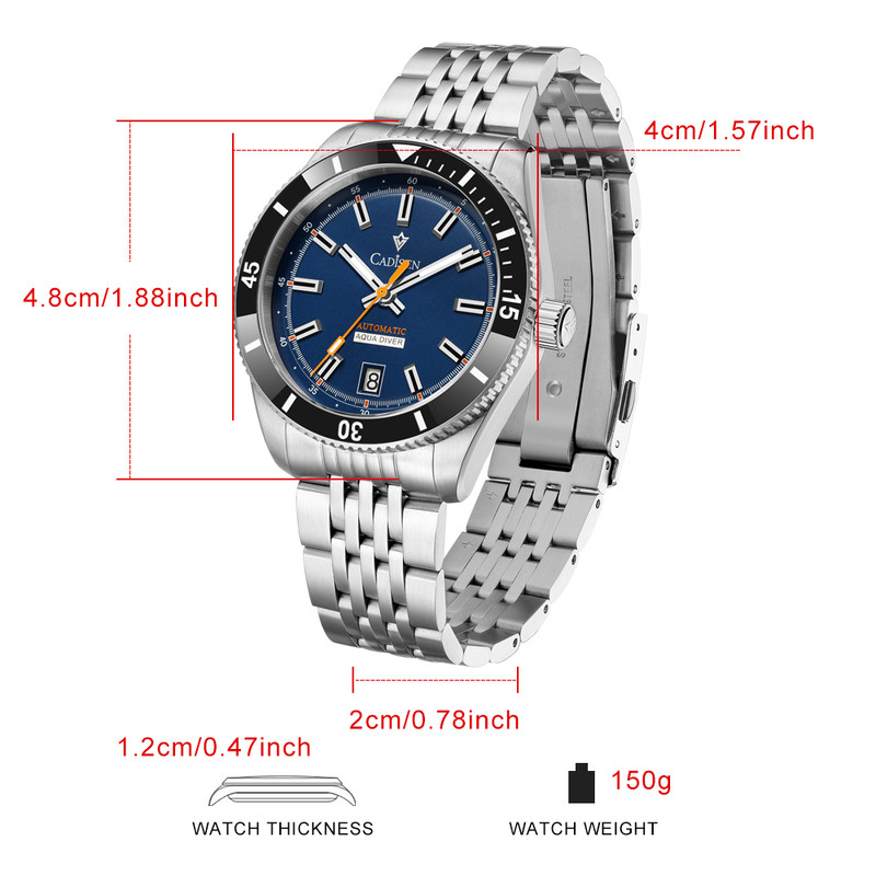 NEW CADISEN Mens Mechanical Watch, Automatic Japan NH35A Movement, Waterproof Ceramic Bezel Wristwatch