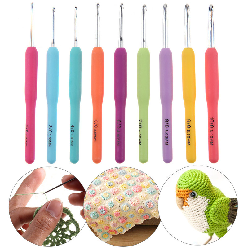 Premium Aluminum Crochet Hooks Kit with Storage Bag, Soft Ergonomic Handle Yarn Weaving Needles Set for Sewing, Knitting