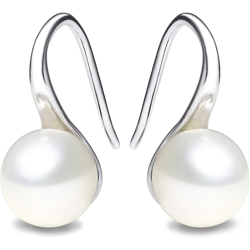 Silver Plated Gold Plated Hoop Freshwater Pearl Drop Earrings, Handpicked White Cultured Pearl Dangle Jewelry for Women