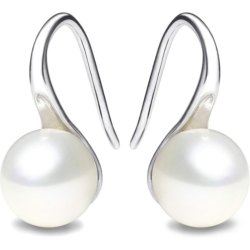 Silver Plated Gold Plated Hoop Freshwater Pearl Drop Earrings, Handpicked White Cultured Pearl Dangle Jewelry for Women