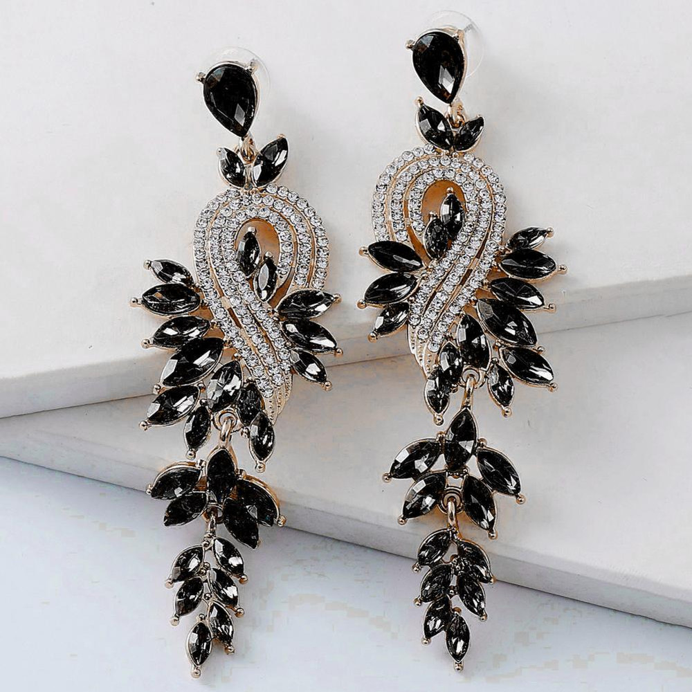 1 Pair Geometric Faux Crystal Dangle Earrings, Elegant Long Drop Rhinestone Earrings for Weddings & Special Occasions