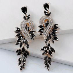 1 pair geometric faux crystal dangle earrings, elegant long drop rhinestone earrings for weddings & special occasions