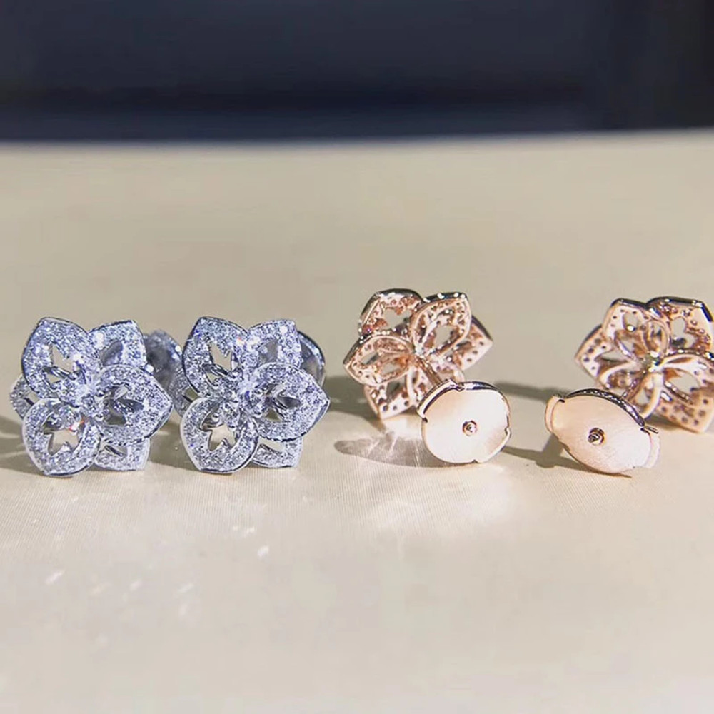 CAOSHI Delicate Hollow-Out Flower Stud Earring Brilliant Cubic Zirconia Luxury Jewelry for Women, Perfect for Engagement