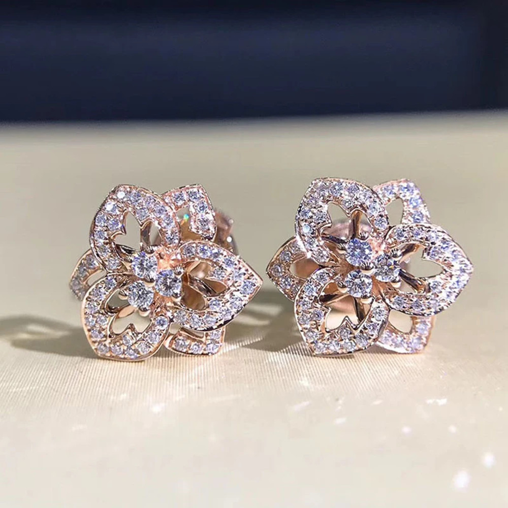 CAOSHI Delicate Hollow-Out Flower Stud Earring Brilliant Cubic Zirconia Luxury Jewelry for Women, Perfect for Engagement