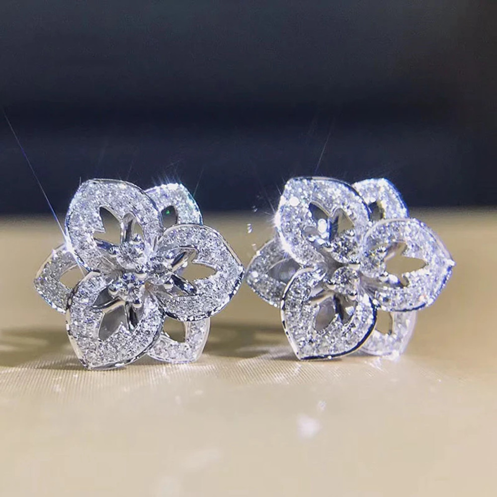 CAOSHI Delicate Hollow-Out Flower Stud Earring Brilliant Cubic Zirconia Luxury Jewelry for Women, Perfect for Engagement