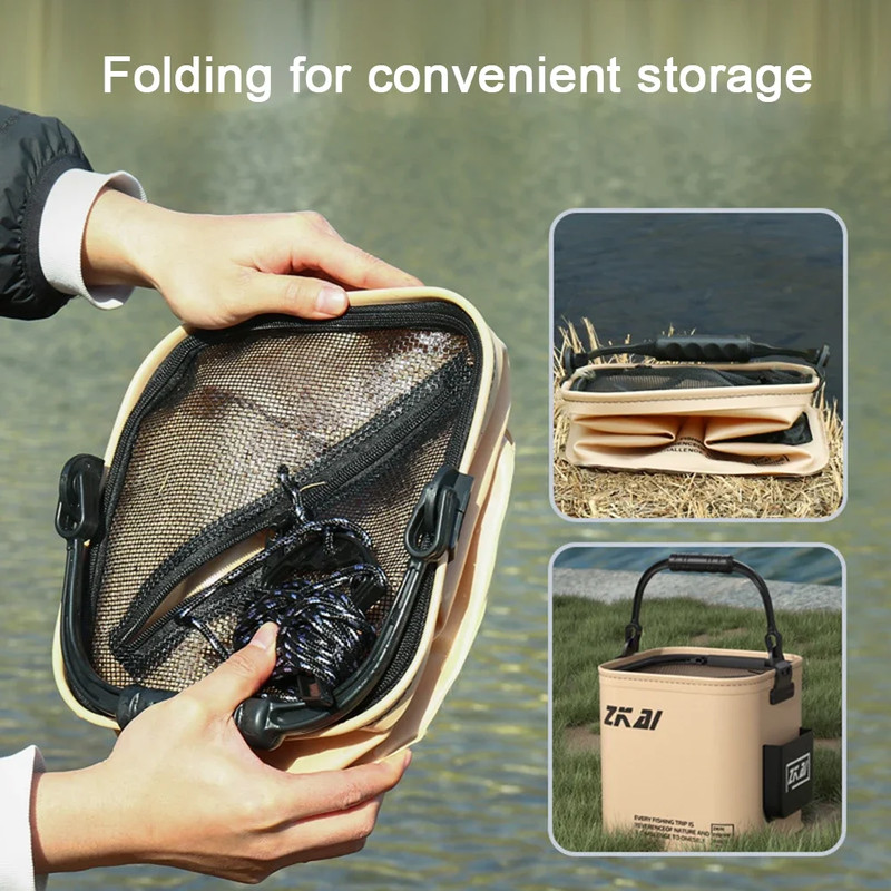 Foldable Fishing Bucket,Waterproof Collapsible Camping Bucket,Durable EVA Material with Comfortable Handle,& Fish Storag