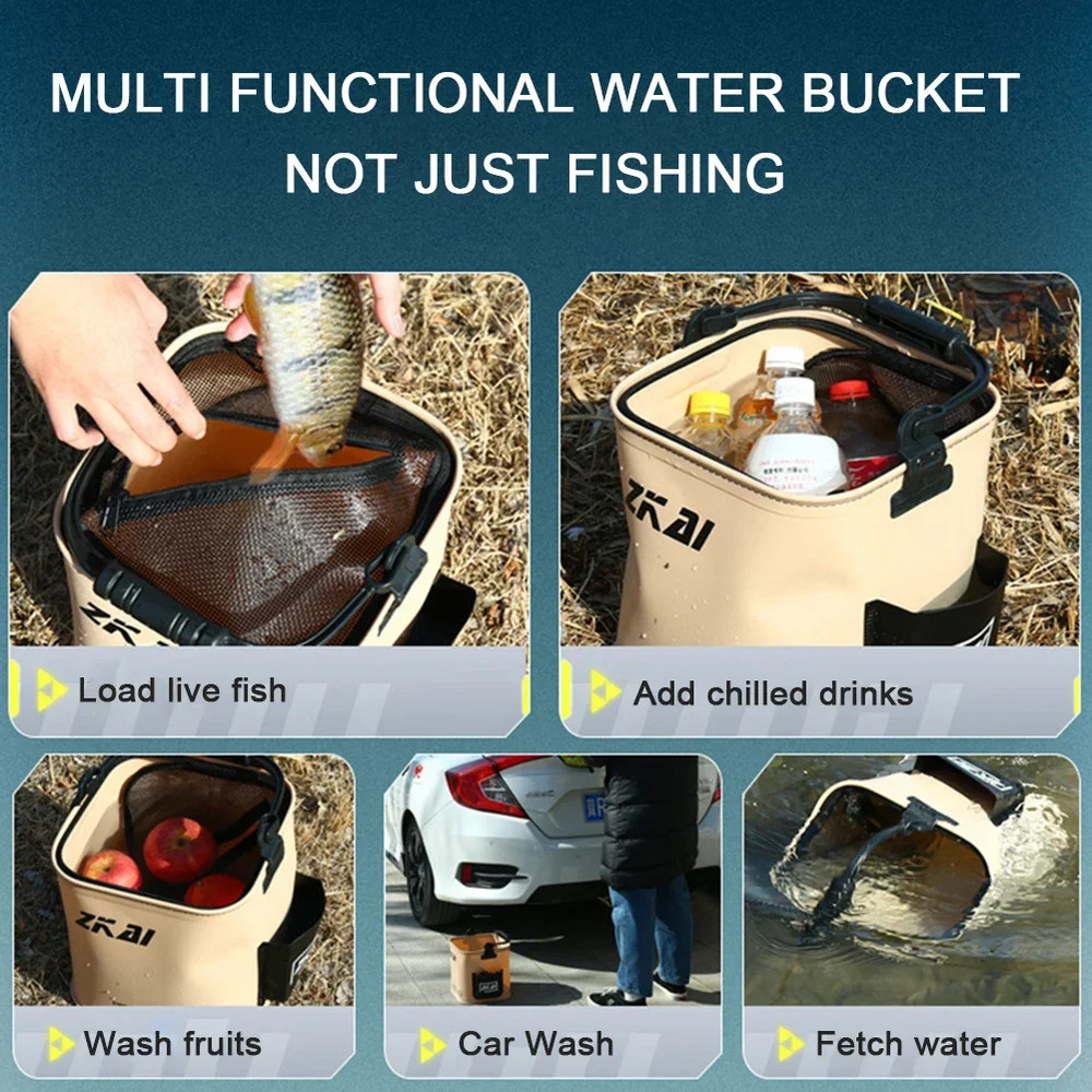 Foldable Fishing Bucket,Waterproof Collapsible Camping Bucket,Durable EVA Material with Comfortable Handle,& Fish Storag