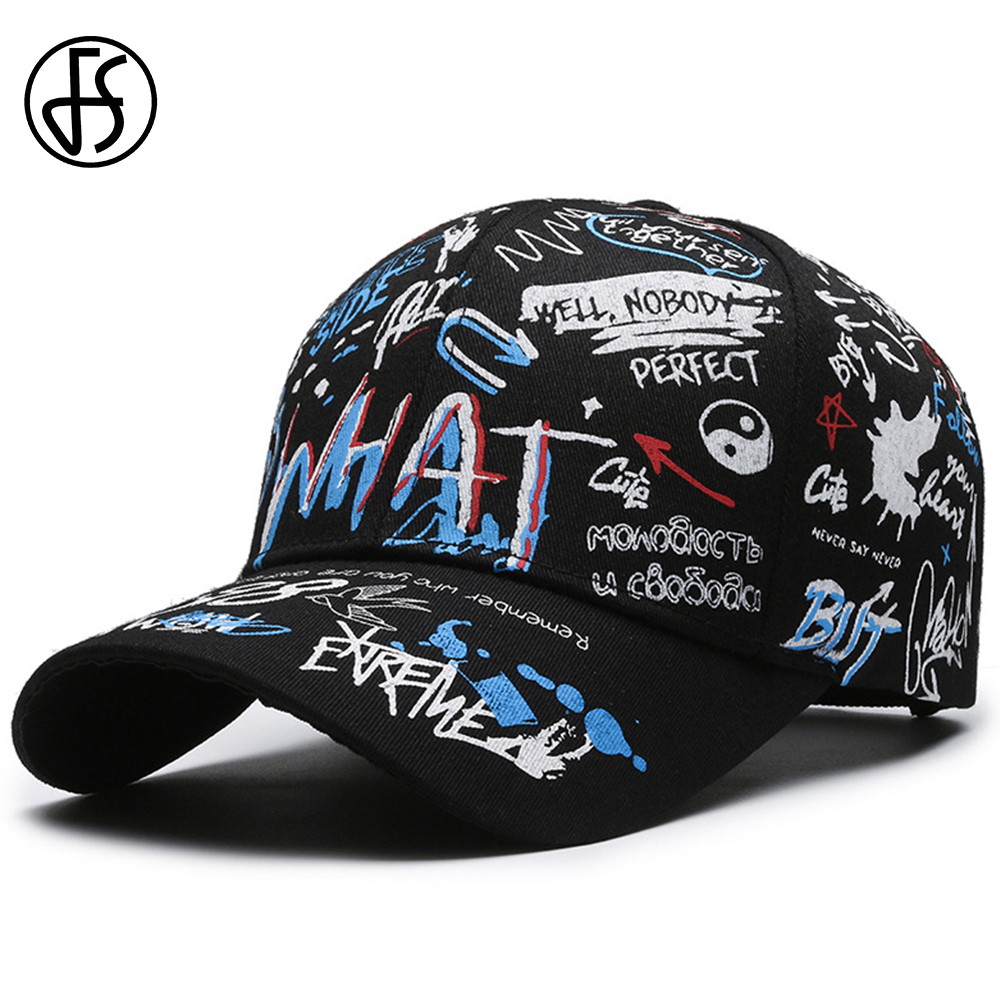 FS Street Hip Hop Graffiti Baseball Cap for Men Women, Black White Summer Trucker Hat, Stylish Luxury Brand