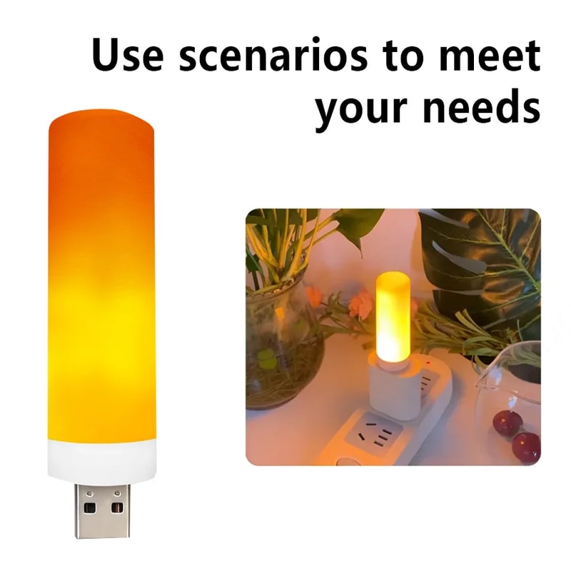 USB LED Night Lamp Flame Effect Bulbs, Candle Lights Flickering Flameless Candles, Cozy Home Ambient Decor