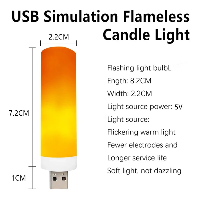 USB LED Night Lamp Flame Effect Bulbs, Candle Lights Flickering Flameless Candles, Cozy Home Ambient Decor