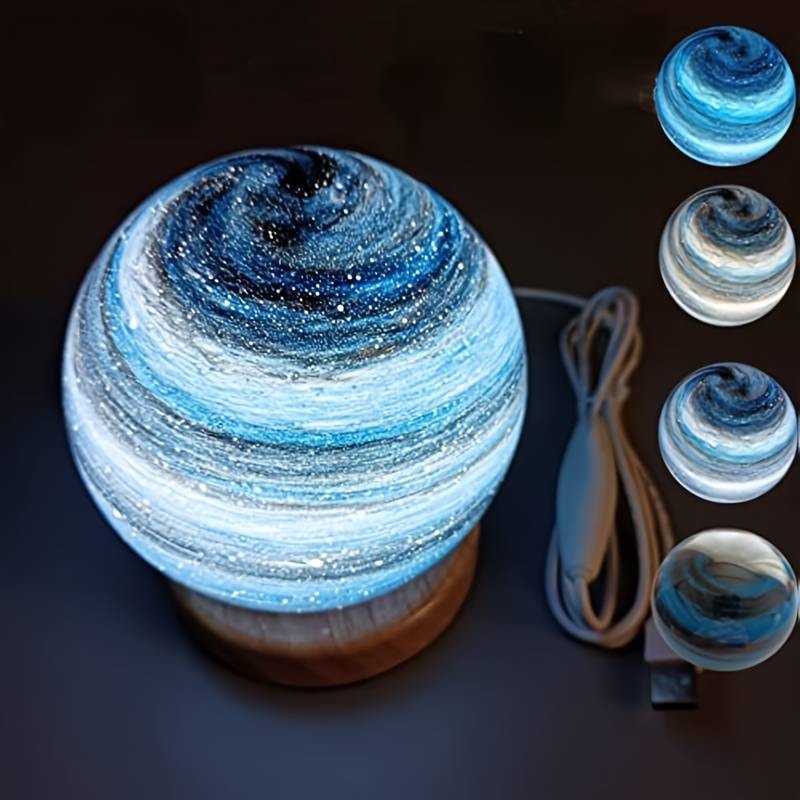 USB Powered 3D Moon Glass Lamp Planet Mini Night Light Wooden Stand Table Lamp For Kids Girls Boys 4