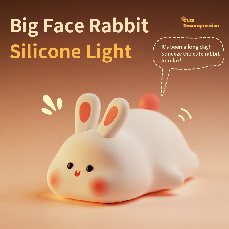 Silicone Night Light for Bedroom, Cute Rabbit Shaped USB Rechargeable Bedside Lamp, Eye Protection Desk Lighting