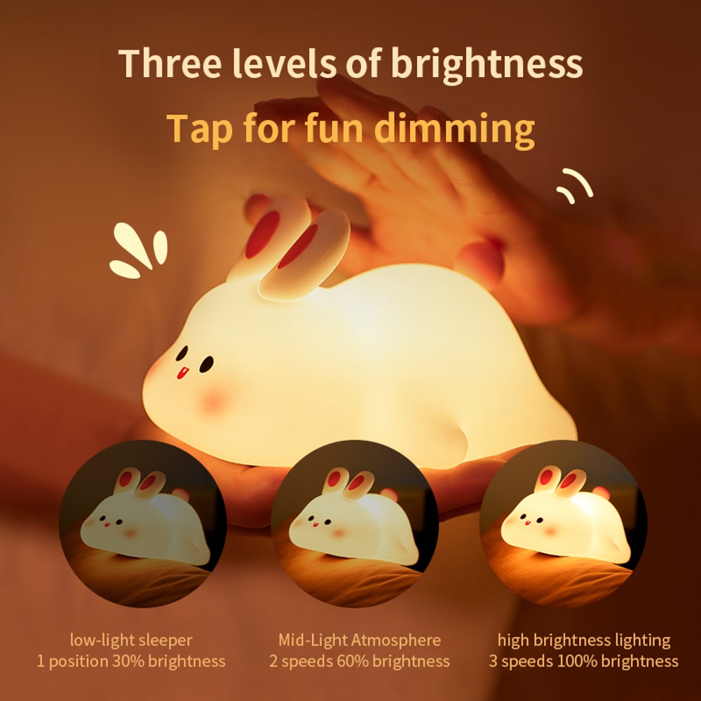 Silicone Night Light for Bedroom, Cute Rabbit Shaped USB Rechargeable Bedside Lamp, Eye Protection Desk Lighting