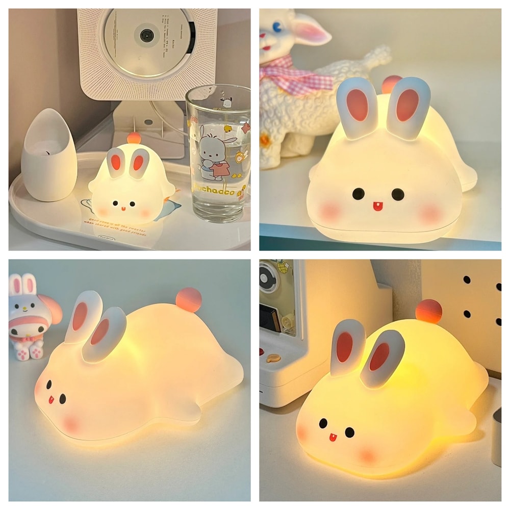 Silicone Night Light for Bedroom, Cute Rabbit Shaped USB Rechargeable Bedside Lamp, Eye Protection Desk Lighting